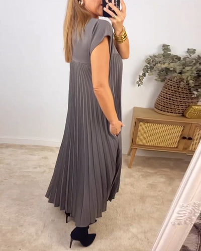 Damen-Midikleid mit Falten, Rundhalsausschnitt und kurzen Ärmeln
