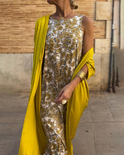 Sophia - Damen Maxikleid mit Design – Gelb