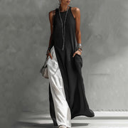 Zarella - Soft-Touch-Farbblock-Maxikleid – Schwarz