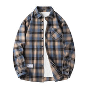 Ryder | Herren Flanellhemd Kariert Langarm Relaxed Fit Herbst – Blau-Beige