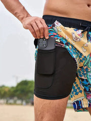 Herren Schnelltrocknende Badehose Mit Kompressions-Innenshorts – Sportliche Strandshorts – Goldene Blüte – ausverkauft