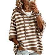 Leontine - gestreifter Strick-Kapuzenpullover – Khaki