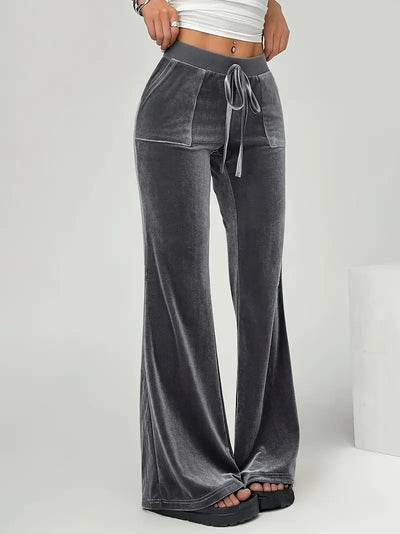 Jeanne | Elegante graue Samt-Flare-Hose