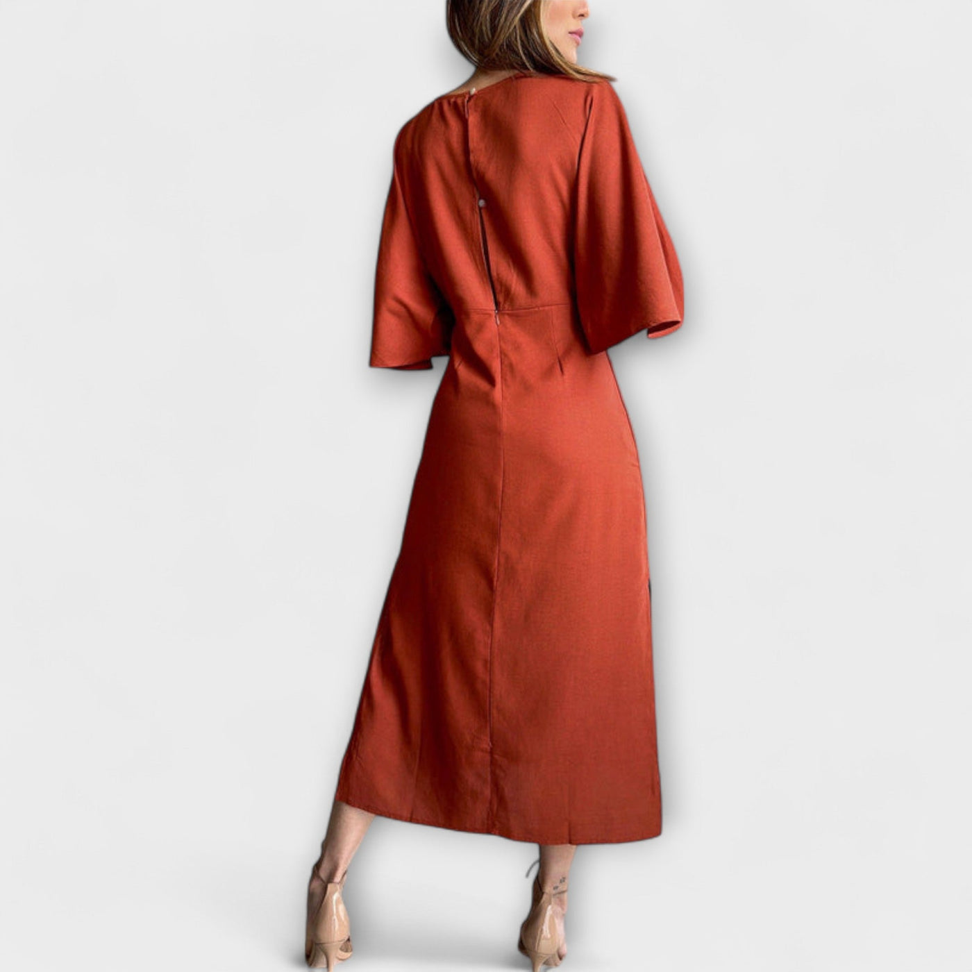 Holly - Lässiges V-Ausschnitt Kleid aus Baumwolle-Leinen mit Schnürung