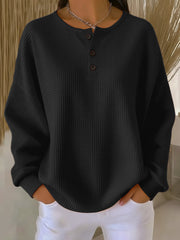 Carabelle - Strukturiertes Henley-Sweatshirt – Schwarz