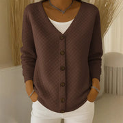 Delavie - Gepolsterter Strickcardigan mit Knopfleiste – Kastanienbraun