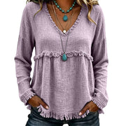 Ariselle - Bluse mit Fransenbesatz und V-Ausschnitt – Helllila