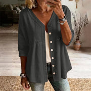 Ardena - Bestickte Bluse mit Knopfleiste – Grau