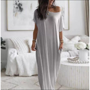 Adalynne - Legeres schulterfreies Maxikleid – Grau