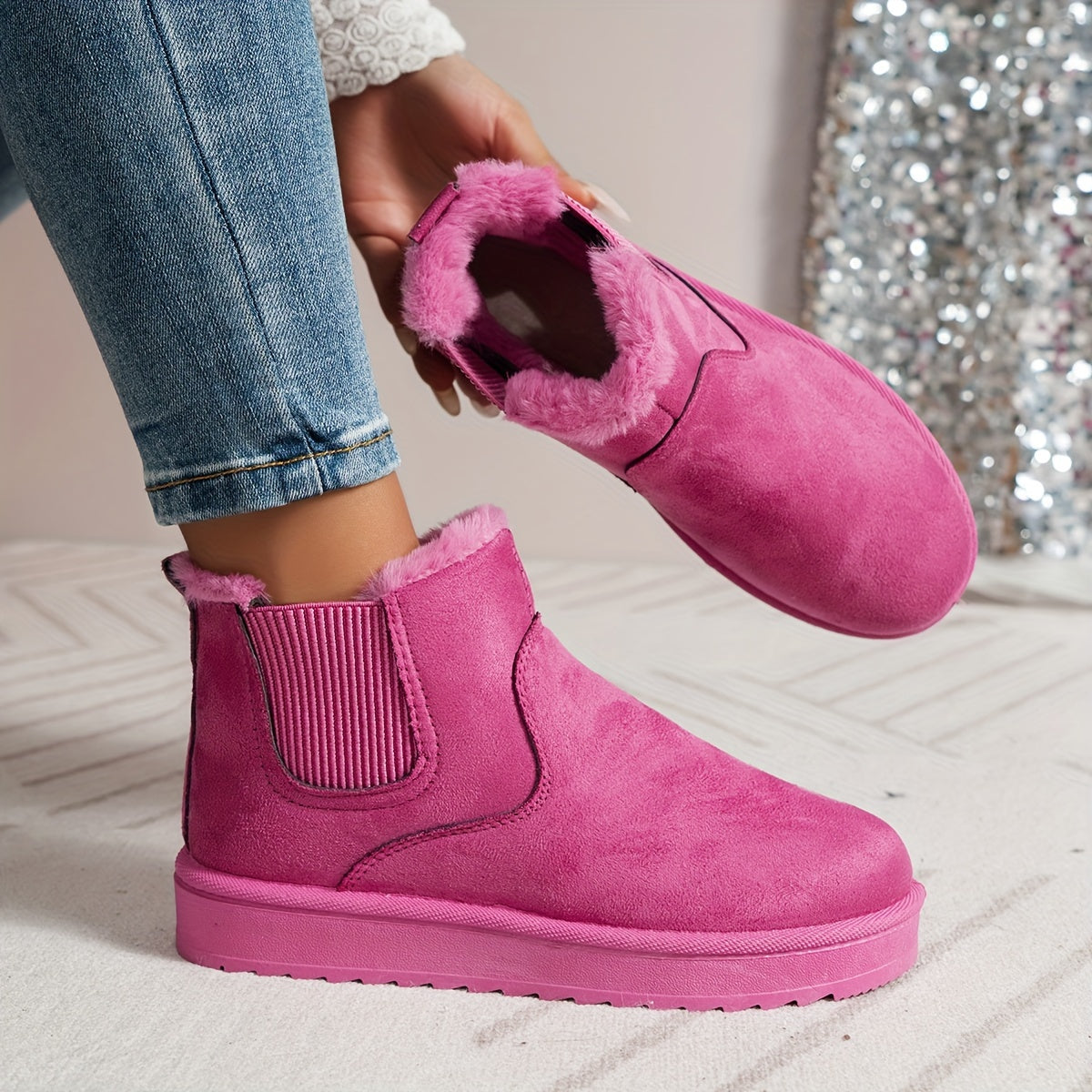 Winterschuhe Damen | Slip-On Stiefel Mit Elastischen Seitenteilen