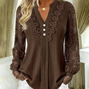 Brinoria - Bluse mit Spitzenärmeln und V-Ausschnitt – Khaki