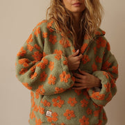 Clemency - Kuscheliger Fleece-Pullover mit Blumenmuster – Orange