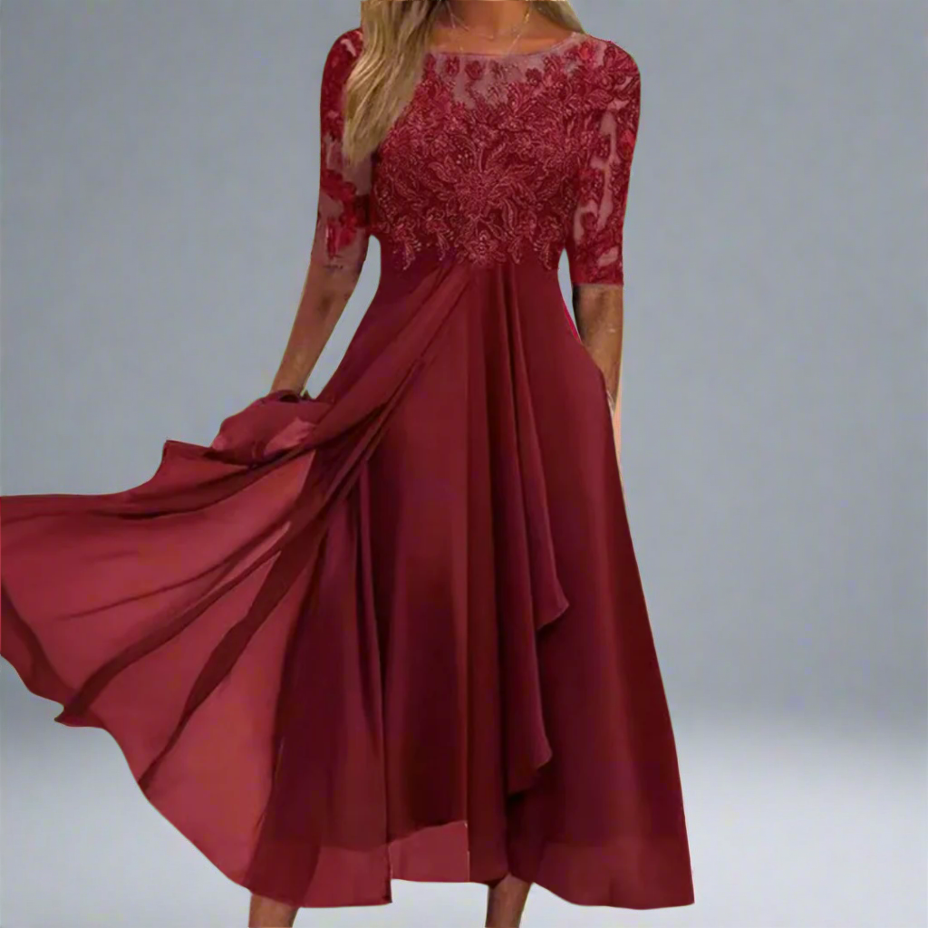 Gundrada | Elegantes Midi Kleid mit Spitzenärmeln