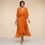 MARTA™ | CHIFFONKLEID MIT V-AUSSCHNITT – Orange