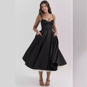 YLIANA | Romantisches Sommer Midi Kleid – Schwarz