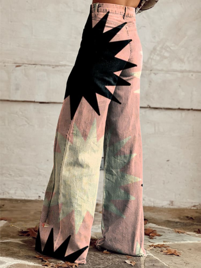 Weit geschnittene Jeans | High Waist | Grafisches Sternenmuster