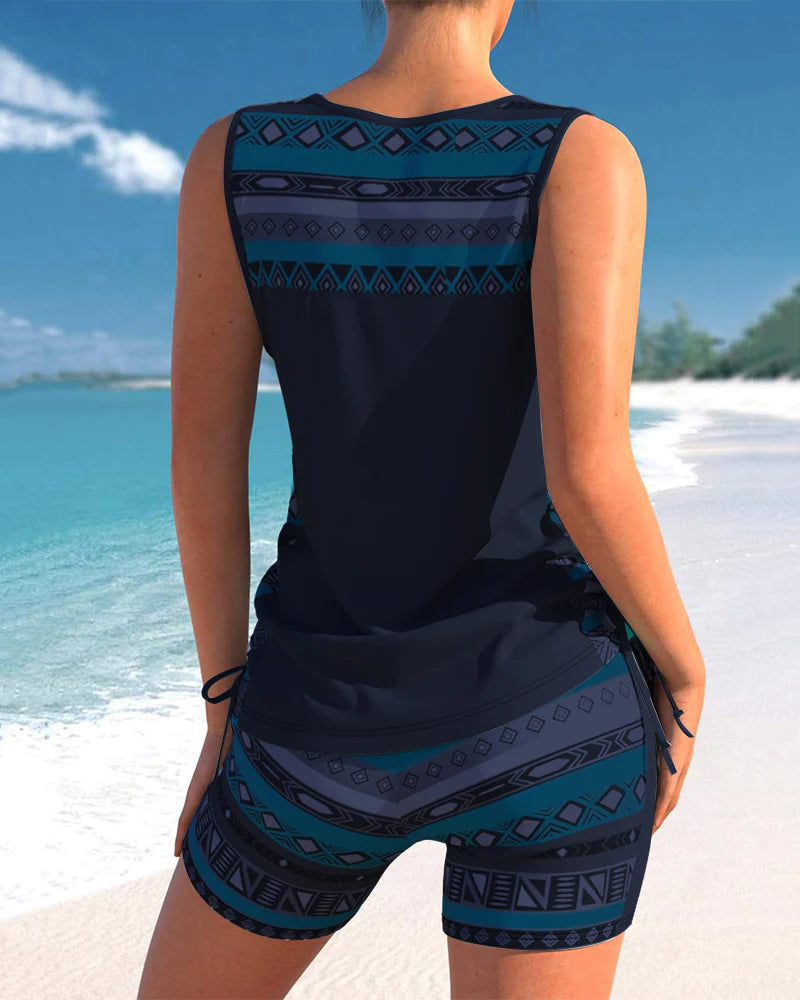 Tankini-Set mit Musterdetails | Überkreuzter V-Ausschnitt | Figurumschmeichelnd