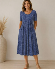 Ailith - drapiertes Soft-Touch-Kleid – Blaue Punkte