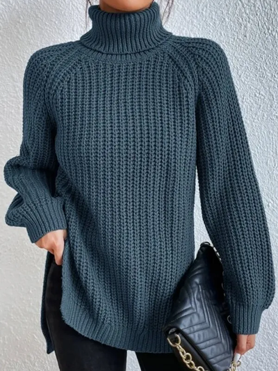 Helena | Rollkragenpullover aus Baumwolle mit Raglanärmeln und geteiltem Saum