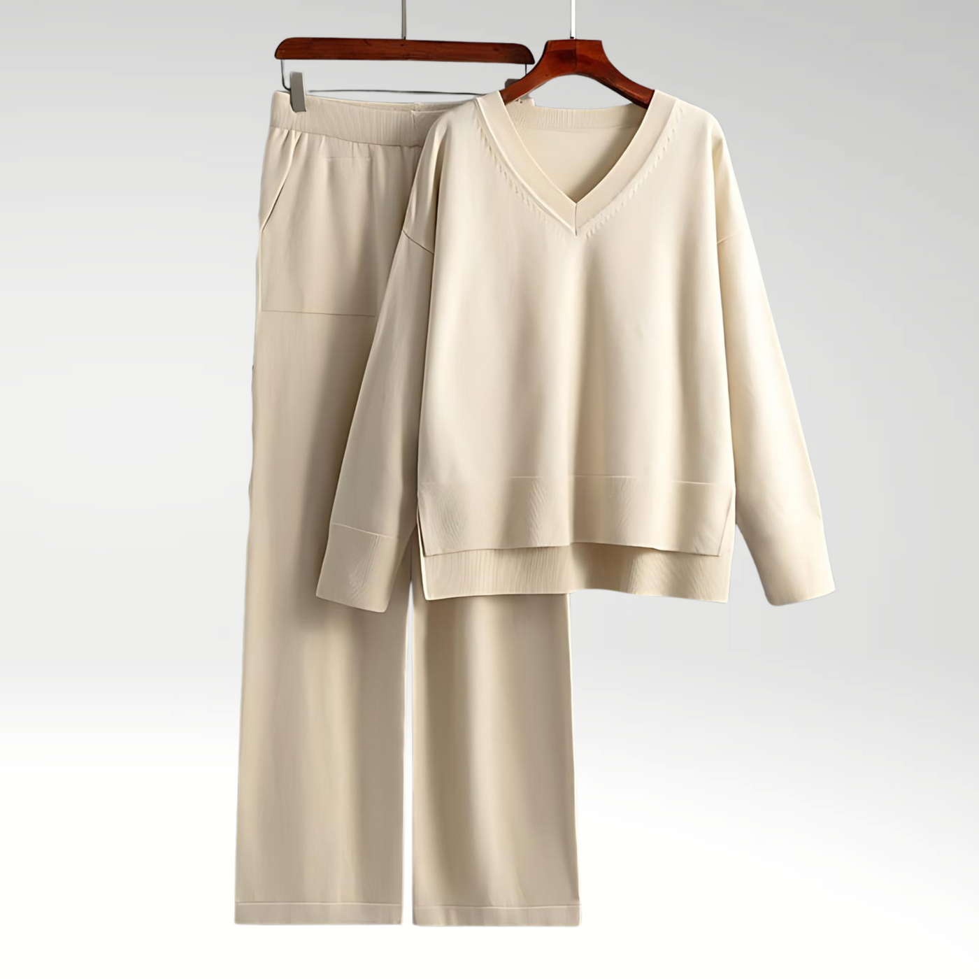 Zweiteiliges Loungewear-Set | V-Ausschnitt & Weite Hose | Bequemer Chic