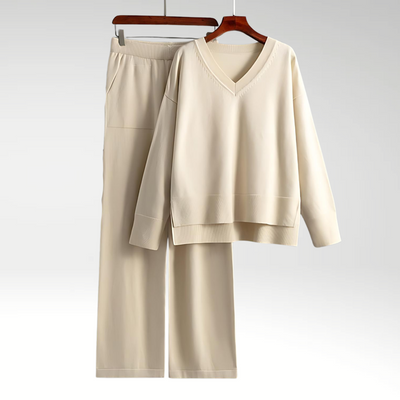 Zweiteiliges Loungewear-Set | V-Ausschnitt & Weite Hose | Bequemer Chic