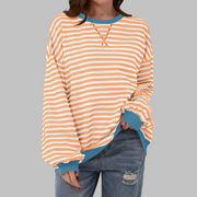 Adelia - Gestreiftes Soft-Touch-Langarm-Sweatshirt – Orange