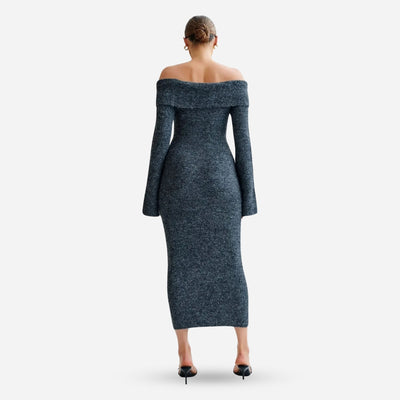 Schulterfreies Strickkleid | Figurbetont | Eleganter Häkchenverschluss