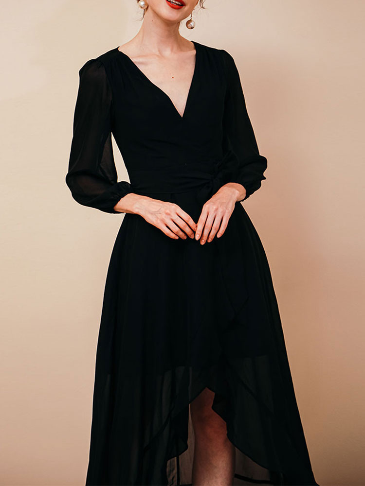 Elegantes Wickelkleid | Luftiger Chiffon | Asymmetrischer Saum