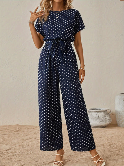 Trendiger Damen Jumpsuit mit Taillenband und Punktmuster - PunktLaune