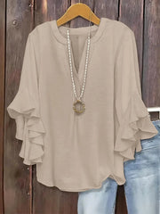 Norabelle - Elegante Bluse mit Rüschenärmeln – Khaki
