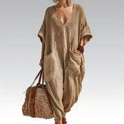 Evelisse - Luftiger Jumpsuit mit Fledermausärmeln und Taschen – Khaki
