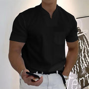 Herren Slim Fit V-Ausschnitt Poloshirt – Lässiges Stylisches Sommer Oberteil – Schwarz
