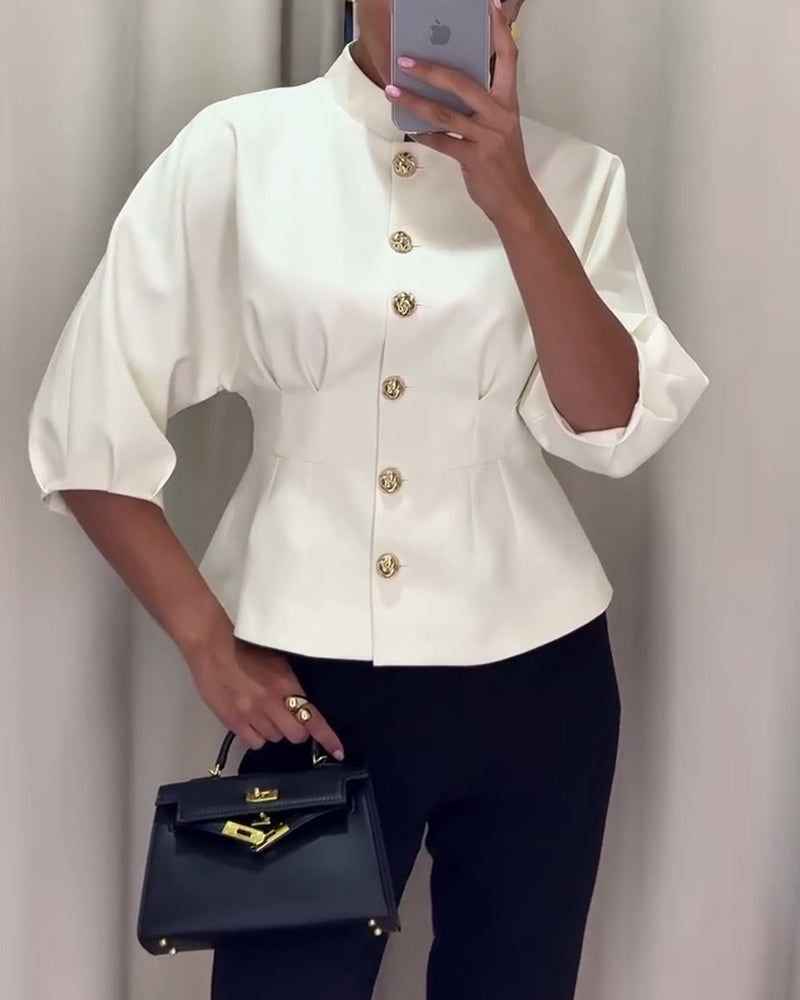 Elegante Taillenbluse | Goldknopf-Detail | Figurschmeichelnder Schnitt