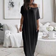 Adalynne - Legeres schulterfreies Maxikleid – Schwarz