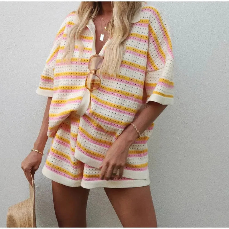 Strick-Set mit Oversized Shirt | Elastische Shorts | Lässiger Komfort