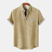 Jhon | Herren hemd Kurzarm Gingham-Kontrast Sommer – Khaki