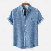 Jhon | Herren hemd Kurzarm Gingham-Kontrast Sommer – Blau