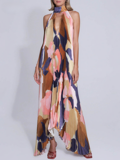 Rica - Rückenfreies Ausgestelltes Kleid Geometrischer Druck Schick