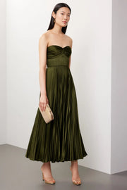 Alenya | Trägerloses Plissé-Maxikleid – oliv