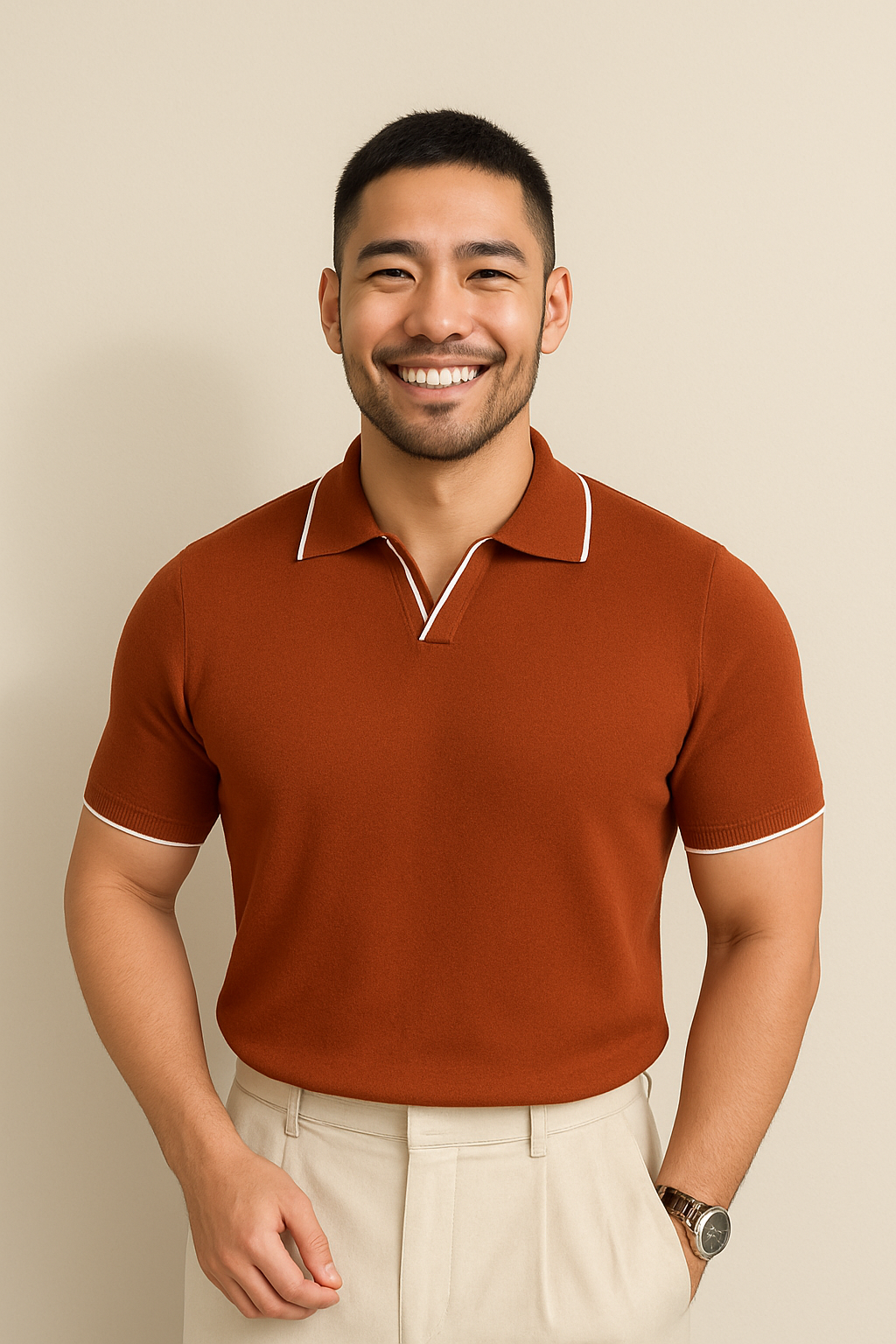 Aaron Strickpoloshirt Kurzarm Kontrastkante