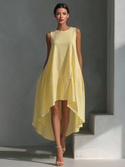 Ärmelloses Leinen-Midikleid: Moderner Look und Komfort für den Sommer – Warmgelb