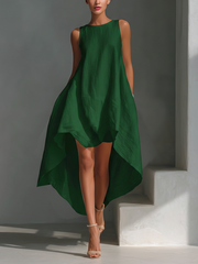 Ärmelloses Leinen-Midikleid: Moderner Look und Komfort für den Sommer – Grün