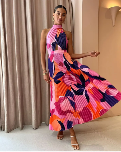 Plissee-Maxikleid | Cut-Out-Detail | Eleganter Neckholder