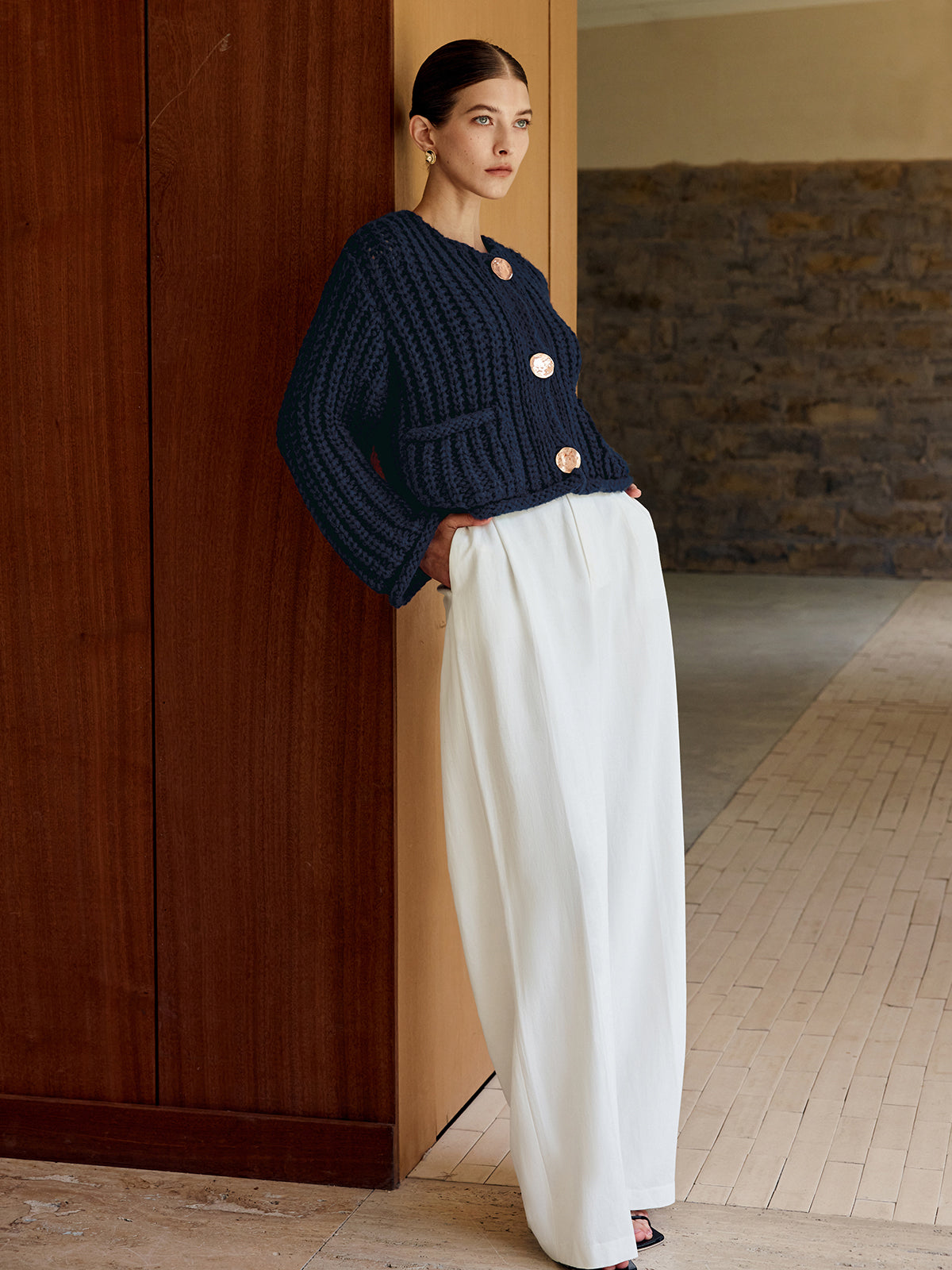 Grobstrickjacke mit modische Knöpfe | Strukturierter Look | Kastiger Schnitt