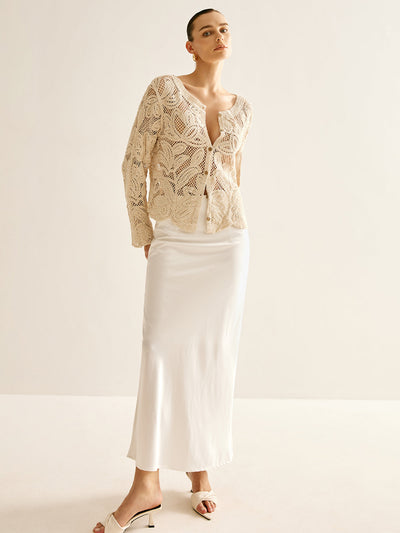 Häkelcardigan mit Blumenmuster | Transparenter Look | Gerade Passform