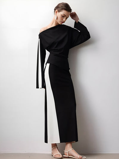 Asymmetrisches Maxikleid | Elegante Silhouette | Modernes Color-Blocking