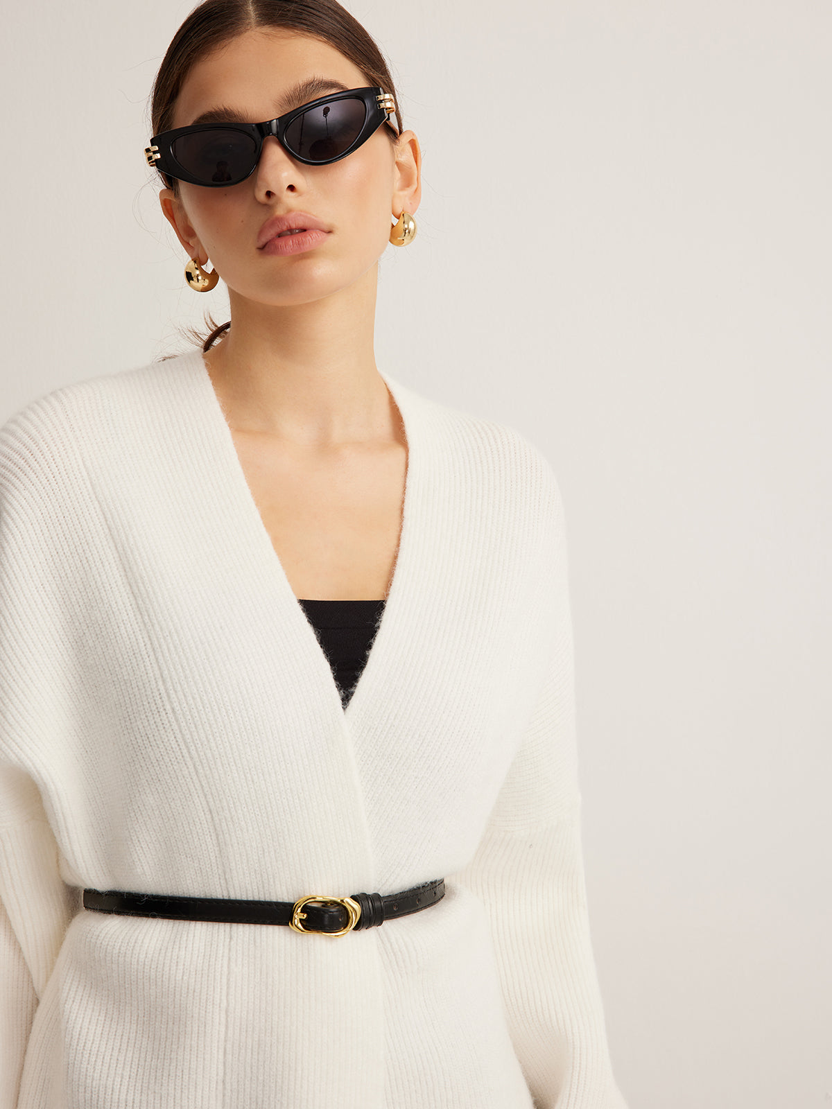 Strickcardigan ohne Verschluss | Weite Ärmel | Taillierung mit Gürtel