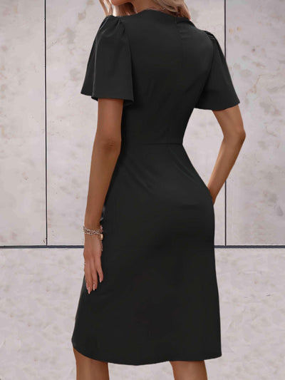Damen Wickelkleid Mini mit V-Ausschnitt und Puffärmeln