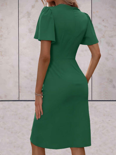 Damen Wickelkleid Mini mit V-Ausschnitt und Puffärmeln