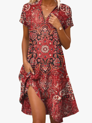 Leorine - Florales Midikleid mit weicher Haptik – Rot